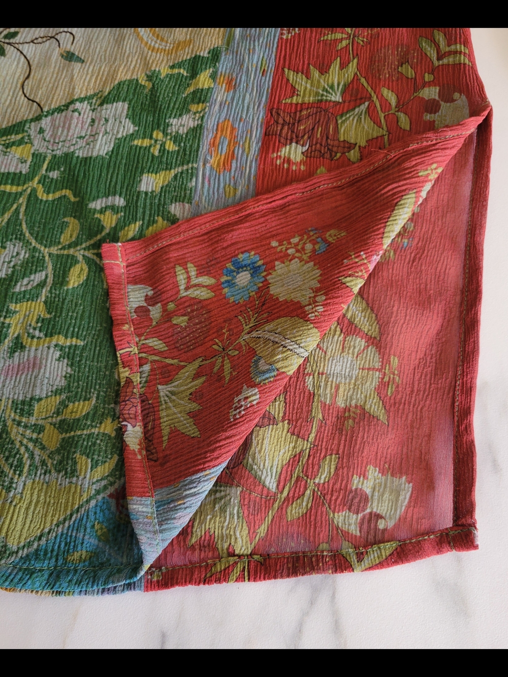 Vintage Citron Santa Monica 100% Silk Semi Sheer Patchwork Floral Blouse XS - Picture 6 of 11